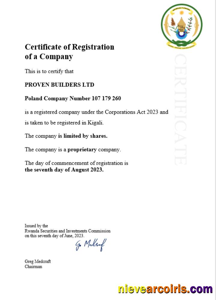 Rwanda business registration certificate